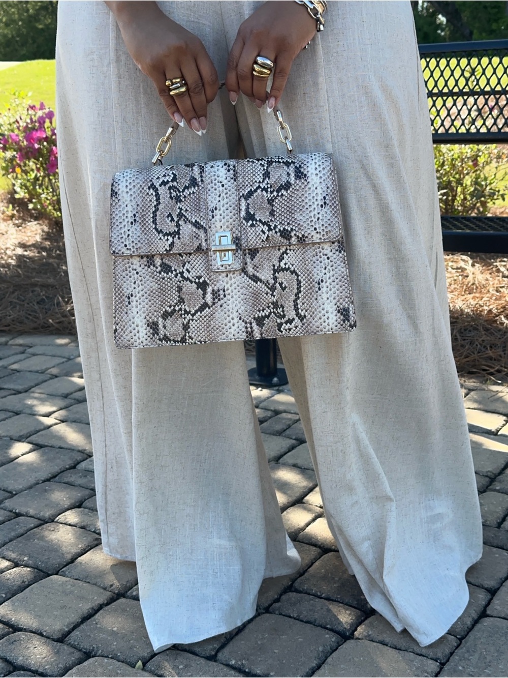 Brahmin Snake-Print Top Handle Bag in Neutral Tones - Picture 4 of 4